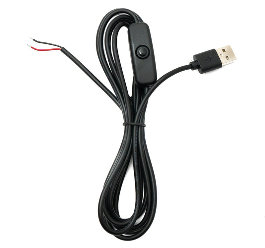 SYSTEM-S USB 2.0 Kabel 100 cm Typ A Stecker zu 2 Pin Pigtail vorgezinnt Draht Schalter Schwarz