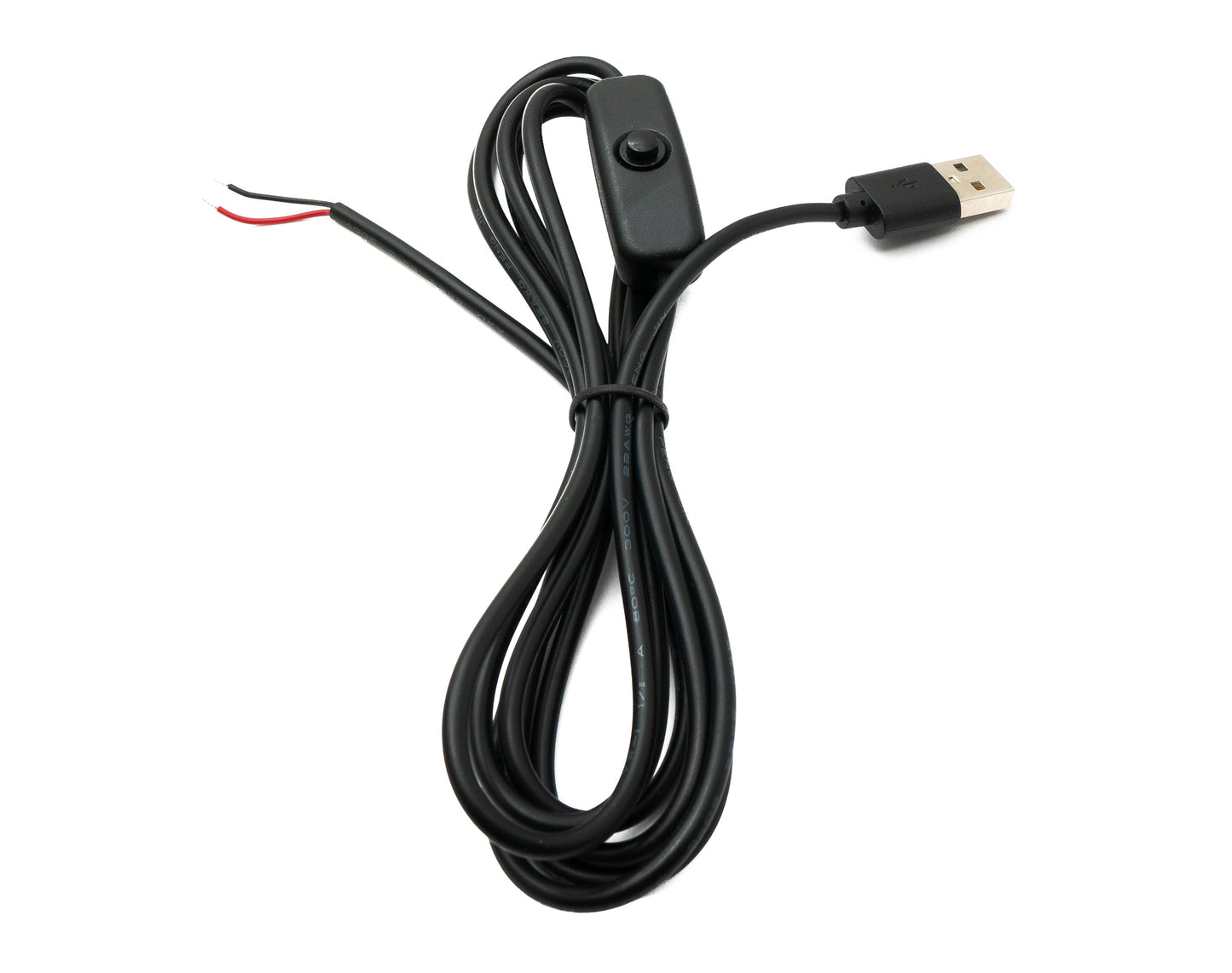 SYSTEM-S USB 2.0 Kabel 100 cm Typ A Stecker zu 2 Pin Pigtail vorgezinnt Draht Schalter Schwarz