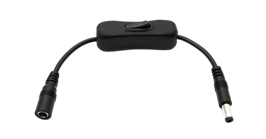 SYSTEM-S DC Kabel 20 cm 24V 5,5 x 2,5 Stecker zu Buchse Schalter in Schwarz