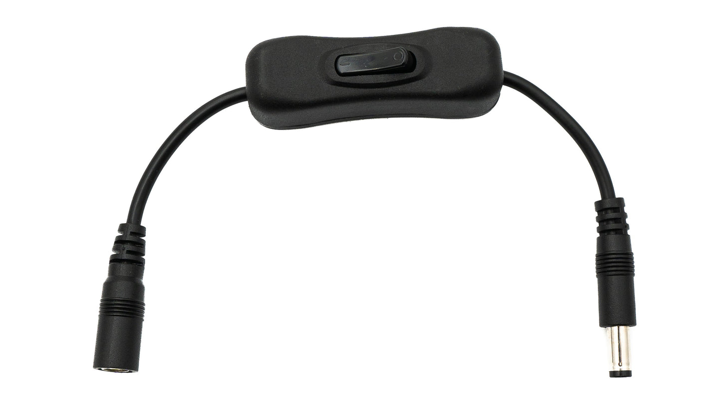 SYSTEM-S DC Kabel 20 cm 24V 5,5 x 2,5 Stecker zu Buchse Schalter in Schwarz