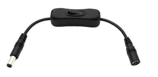 SYSTEM-S DC Kabel 20 cm 24V 5,5 x 2,1 Stecker zu Buchse Schalter in Schwarz