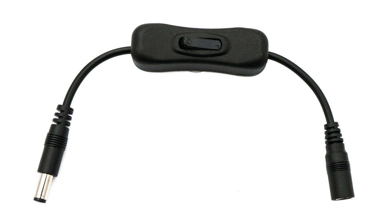 SYSTEM-S DC Kabel 20 cm 24V 5,5 x 2,1 Stecker zu Buchse Schalter in Schwarz