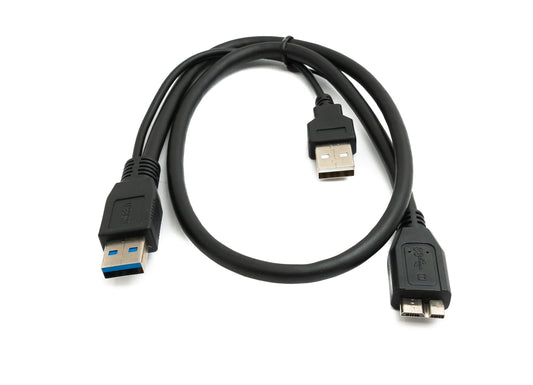 SYSTEM-S USB 3.0 Y Kabel 60 cm Typ A Stecker zu Micro B Stecker & 2.0 A Stecker in Schwarz