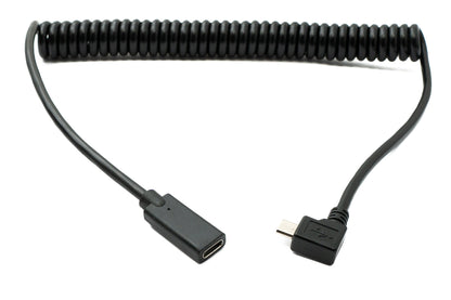 SYSTEM-S USB 3.1 Kabel 180 cm Typ C Buchse zu 2.0 Micro B Stecker Spirale Left Angled Winkel