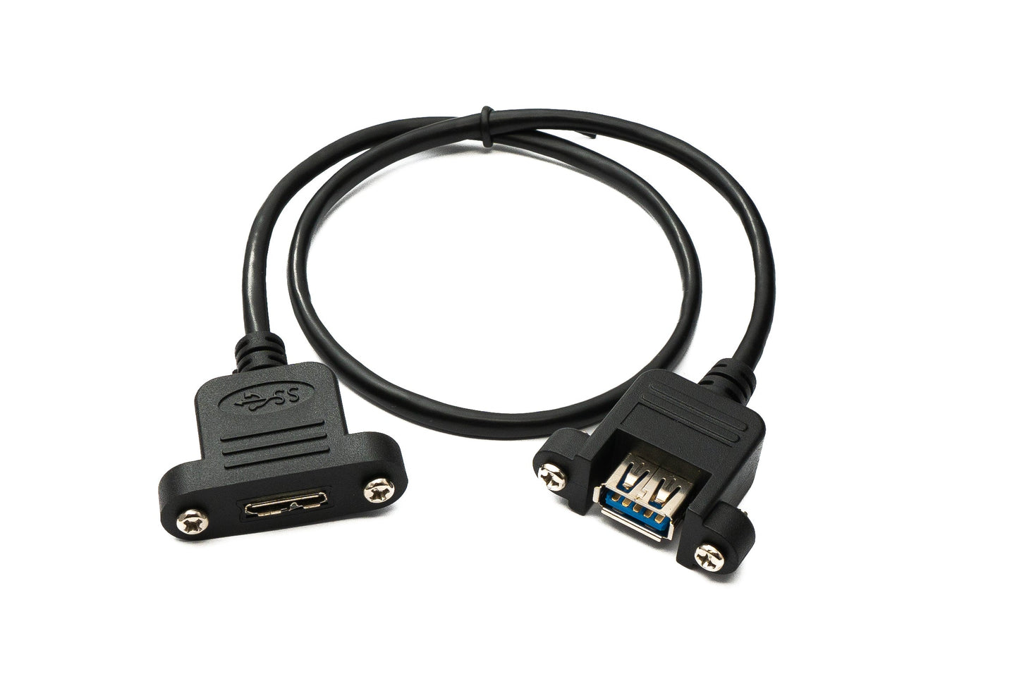 SYSTEM-S USB 3.0 cable 50 cm Micro B female to 3.0 Type A female panel mount screw 5 Gbit/s 100W