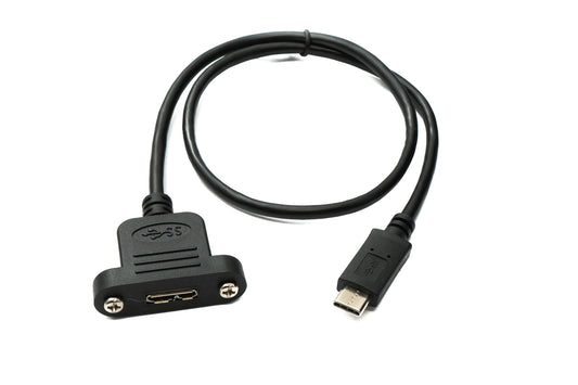 SYSTEM-S USB 3.0 cable 50 cm Micro B female to 3.1 Type C male panel mount screw 5 Gbit/s 100W