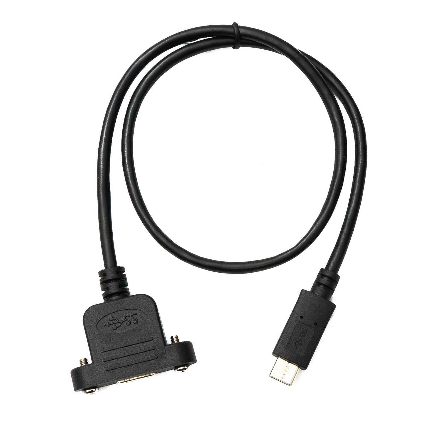 SYSTEM-S USB 3.0 Kabel 50 cm Micro B Buchse zu 3.1 Typ C Stecker Panel Mount Schraube 5 Gbit/s 100W