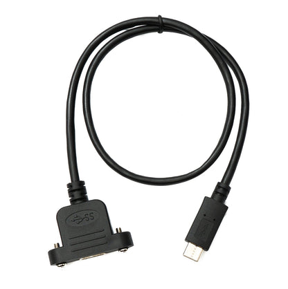 SYSTEM-S USB 3.0 Kabel 50 cm Micro B Buchse zu 3.1 Typ C Stecker Panel Mount Schraube 5 Gbit/s 100W