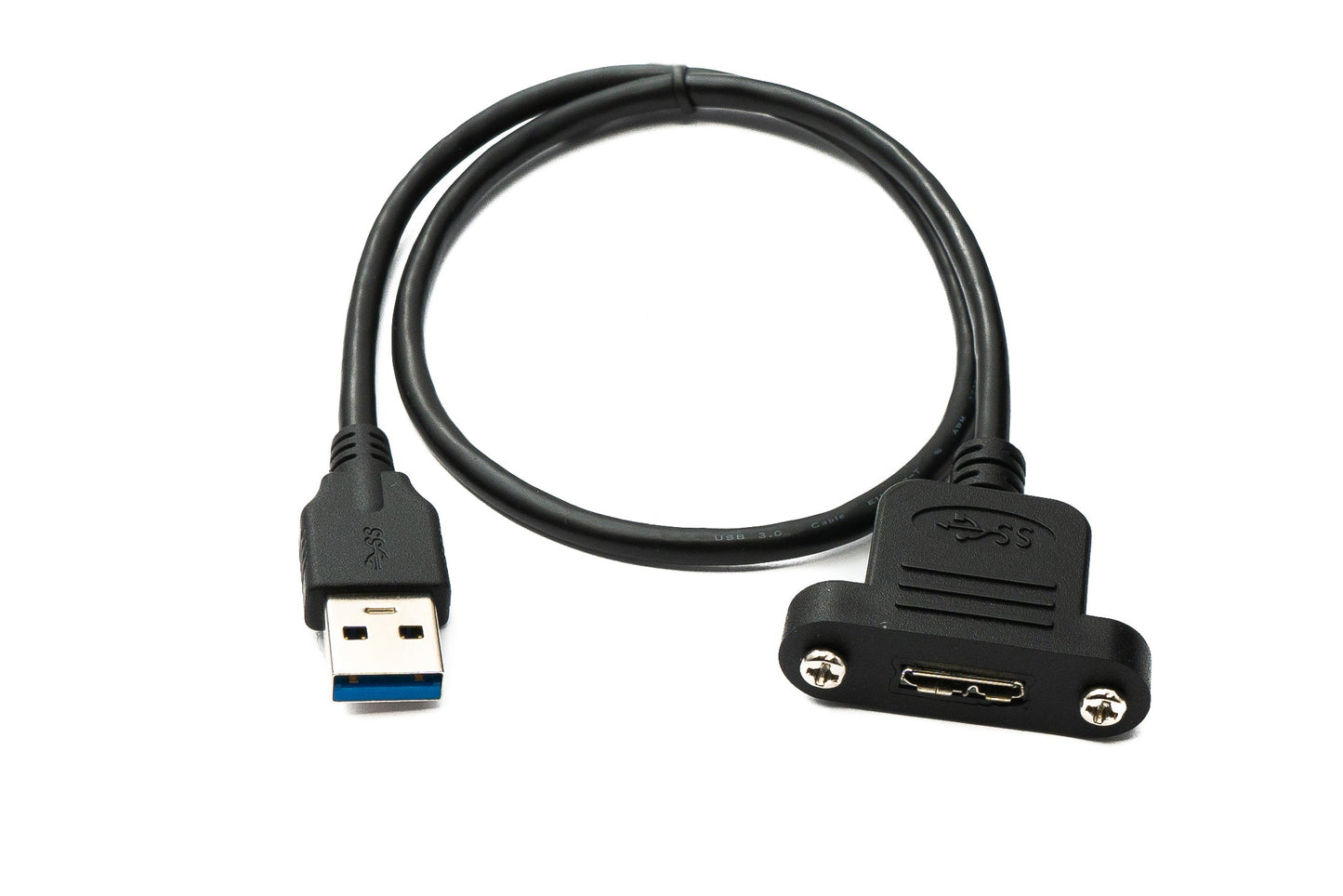 SYSTEM-S USB 3.0 cable 50 cm Micro B female to 3.0 Type A male panel mount screw 5 Gbit/s 100W
