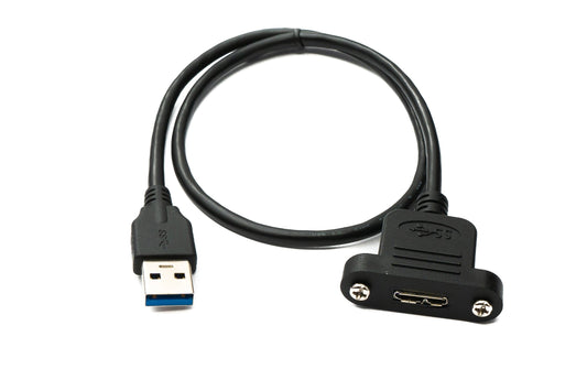 SYSTEM-S USB 3.0 Kabel 50 cm Micro B Buchse zu 3.0 Typ A Stecker Panel Mount Schraube 5 Gbit/s 100W