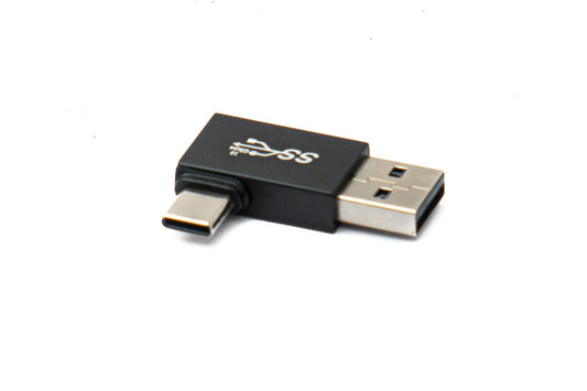 SYSTEM-S USB 3.0 Adapter Typ A Stecker zu 3.1 C Stecker unidirektional Winkel Left Angled Kabel 10 Gbit/s 100W