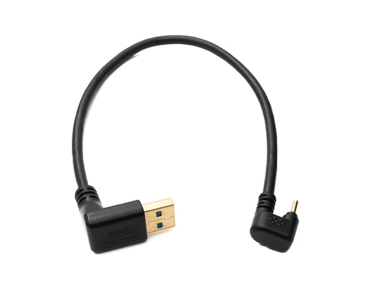 SYSTEM-S USB 3.1 cable 30 cm Type C plug to 3.0 A plug 180° U Turn angle upwards angled adapter 5 Gbit/s 100W