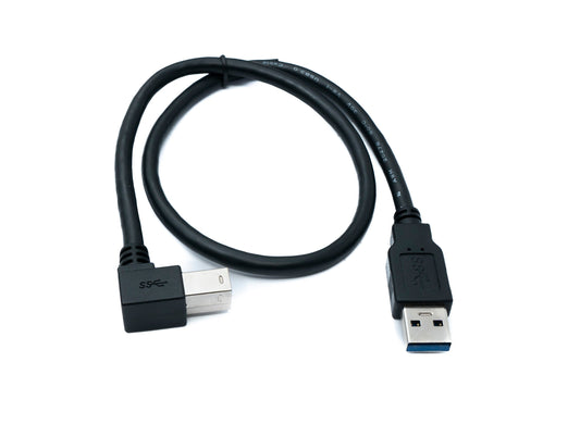 SYSTEM-S USB 3.0 Kabel 50 cm Typ B Stecker zu A Stecker Winkel Left Angled 5 Gbit/s 100W in Schwarz