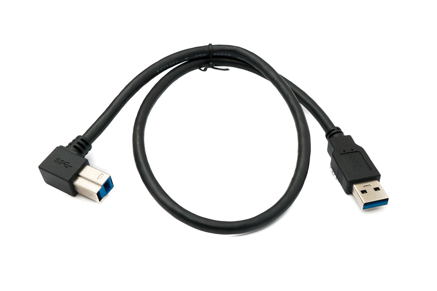 SYSTEM-S USB 3.0 Kabel 50 cm Typ B Stecker zu A Stecker Winkel Up Angled 5 Gbit/s 100W in Schwarz