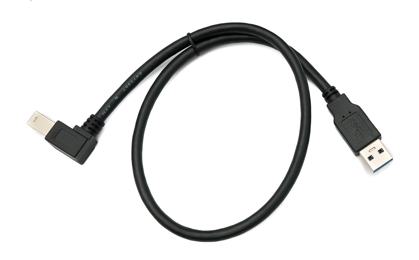 SYSTEM-S USB 3.0 Kabel 50 cm Typ B Stecker zu A Stecker Winkel Right Angled 5 Gbit/s 100W in Schwarz