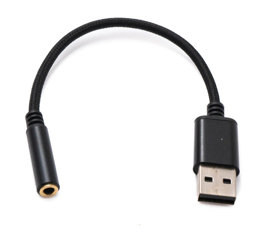 SYSTEM-S Audio USB Kabel 20 cm 3,5mm Klinke Buchse zu 2.0 Typ A Stecker AUX geflochten Schwarz