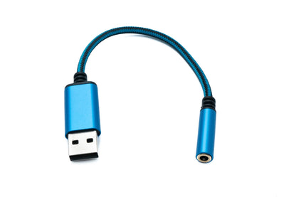 SYSTEM-S Audio USB Cable 20 cm 3.5 mm jack socket to 2.0 Type A plug AUX braided blue