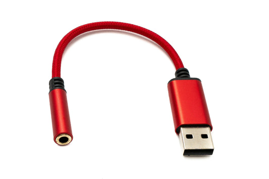SYSTEM-S Audio USB Kabel 20 cm 3,5mm Klinke Buchse zu 2.0 Typ A Stecker AUX geflochten Rot