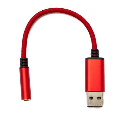 SYSTEM-S Audio USB Kabel 20 cm 3,5mm Klinke Buchse zu 2.0 Typ A Stecker AUX geflochten Rot
