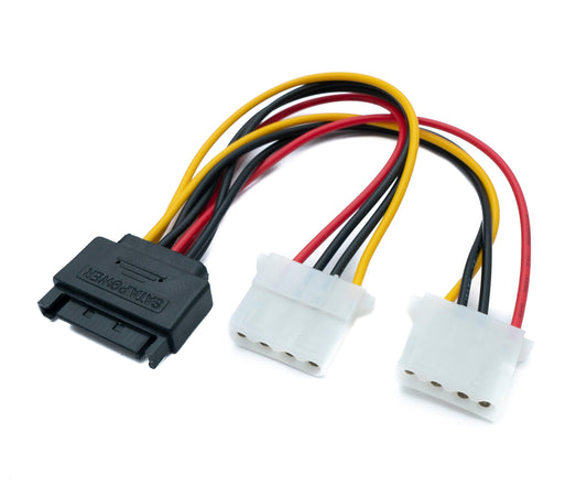 SYSTEM-S Y SATA cable 20 cm 15 pin male to 2x Molex LP4 IDE 4 pin female
