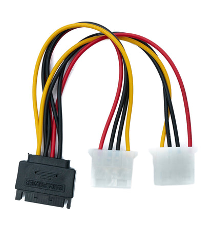 SYSTEM-S Y SATA cable 20 cm 15 pin male to 2x Molex LP4 IDE 4 pin female