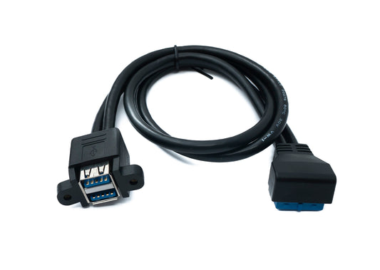 SYSTEM-S USB 3.0 cable 50 cm 20 pin to 2x type A female panel mount angled down angled