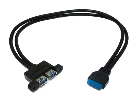 SYSTEM-S USB 3.0 cable 50 cm 20 pin to 2x Type A female panel mount 5 Gbit/s 100W