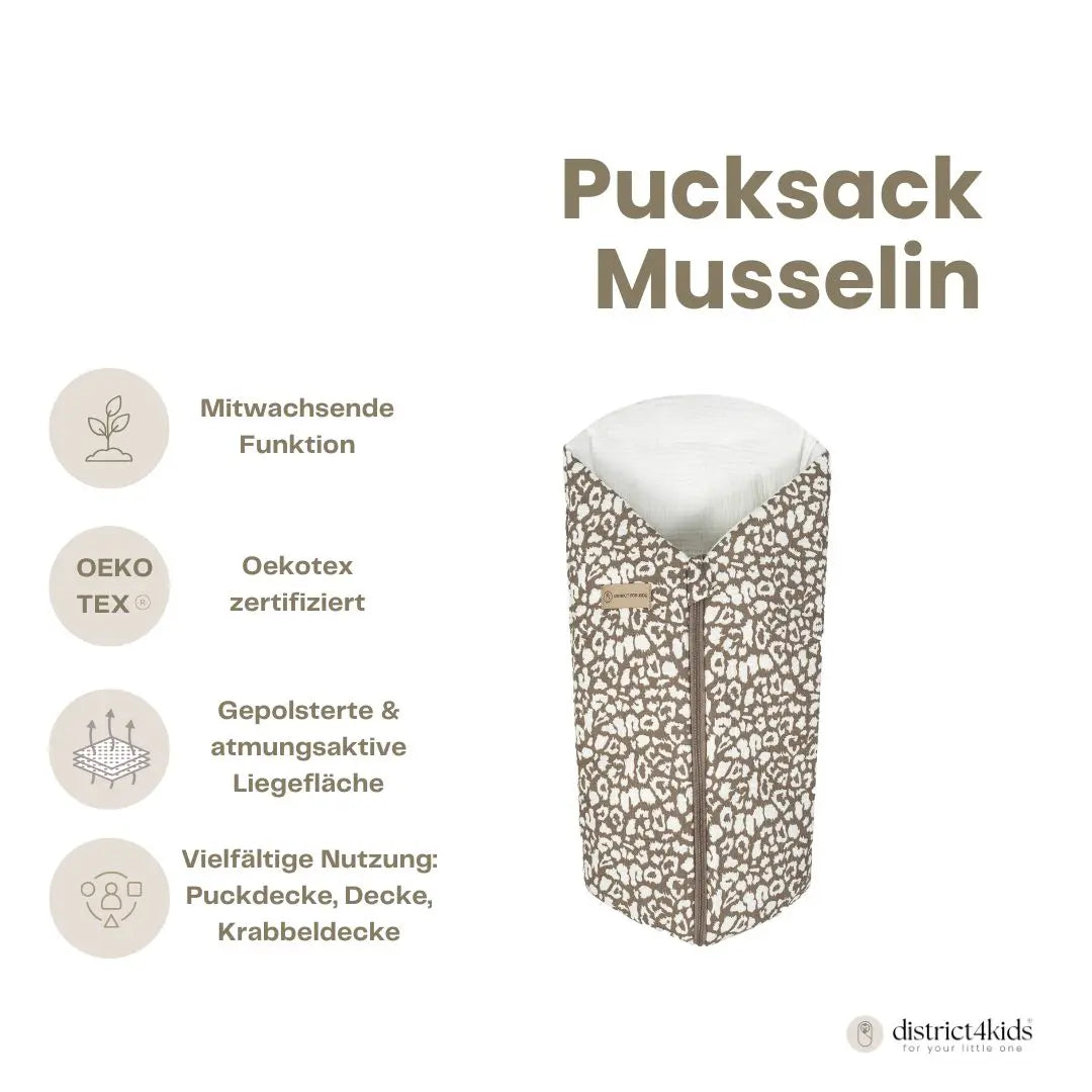 Pucksack Musselin Leoprint – 2.5 TOG Ganzjahr