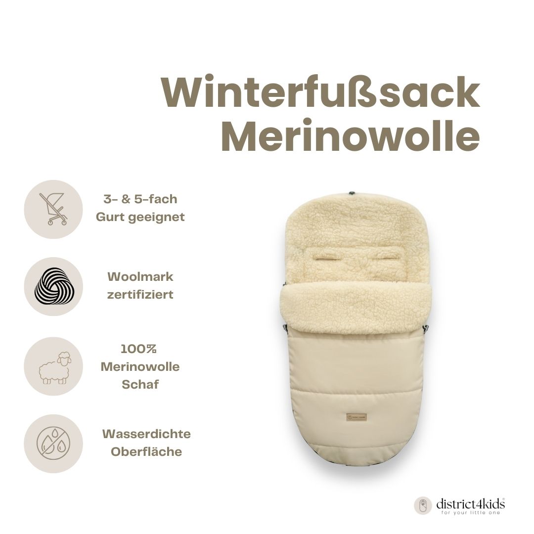 Winterfußsack wasserabweisend Innenfutter aus Merinowolle - Kinderwagen