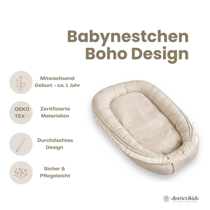 Babynestchen Boho-Stil – Kuscheliger Baby-Kokon für Geborgenheit & Komfort