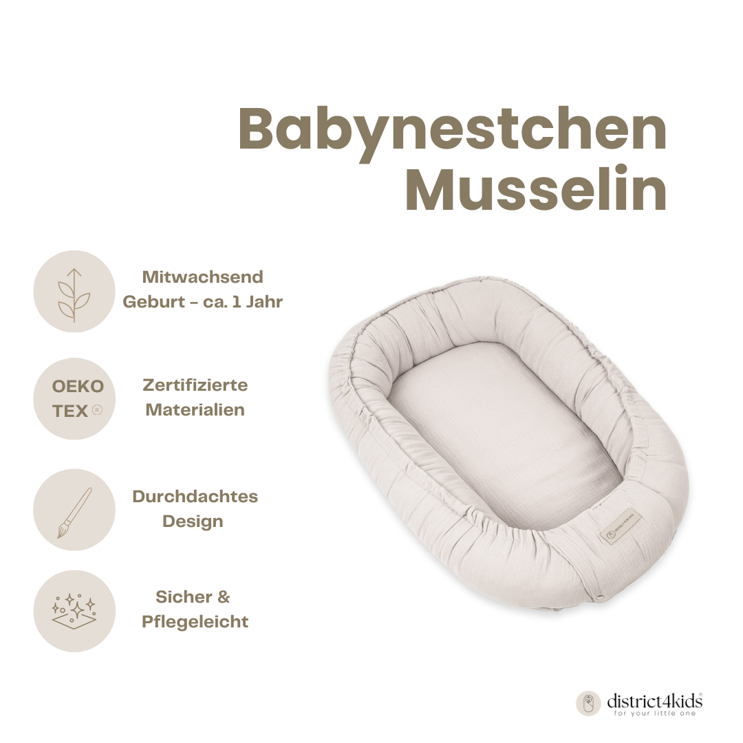 Babynestchen Musselin – Weicher mitwachsender Baby Kokon