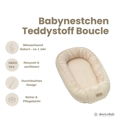Babynest Bouclé beige – kuschelig & mitwachsend