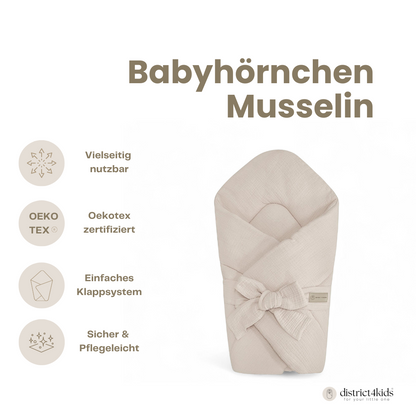 Babyhörnchen Musselin mit Schleife – Kuschelige Puckdecke & Einschlagdecke