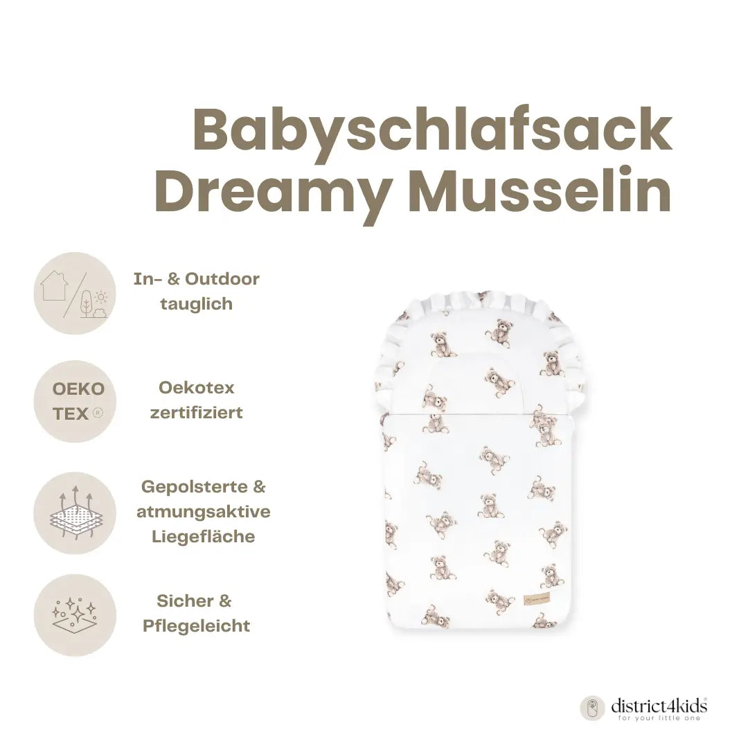 Babyschlafsack Dreamy Musselin Teddybär | 2.5 TOG Ganzjahresschlafsack