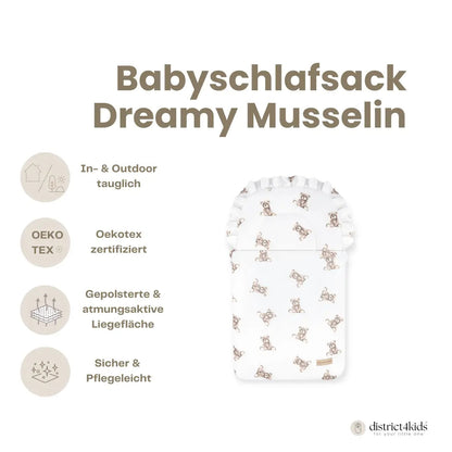 Babyschlafsack Dreamy Musselin Teddybär | 2.5 TOG Ganzjahresschlafsack