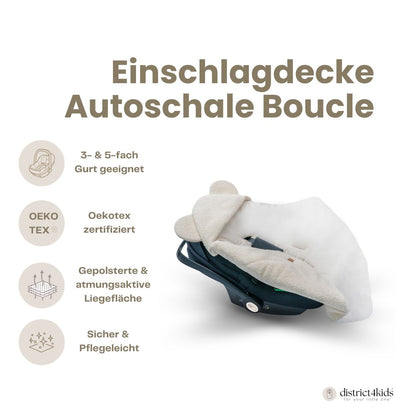 Einschlagdecke Teddystoff Boucle Teddyohren  – ideal für jede Autoschale