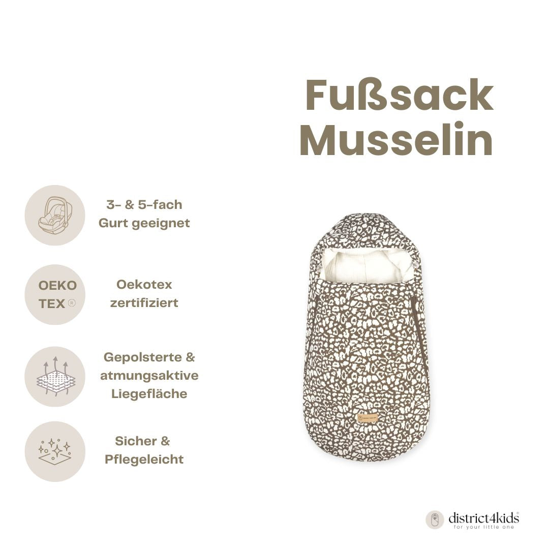 Winterußsack Musselin Leopard für Kinderwagen Autoschale