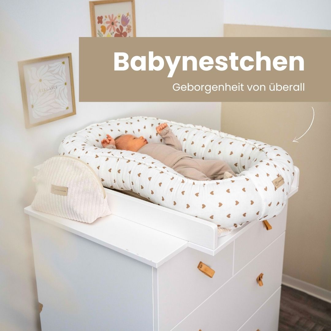 Baby nest muslin hearts brown – soft, growing baby cocoon