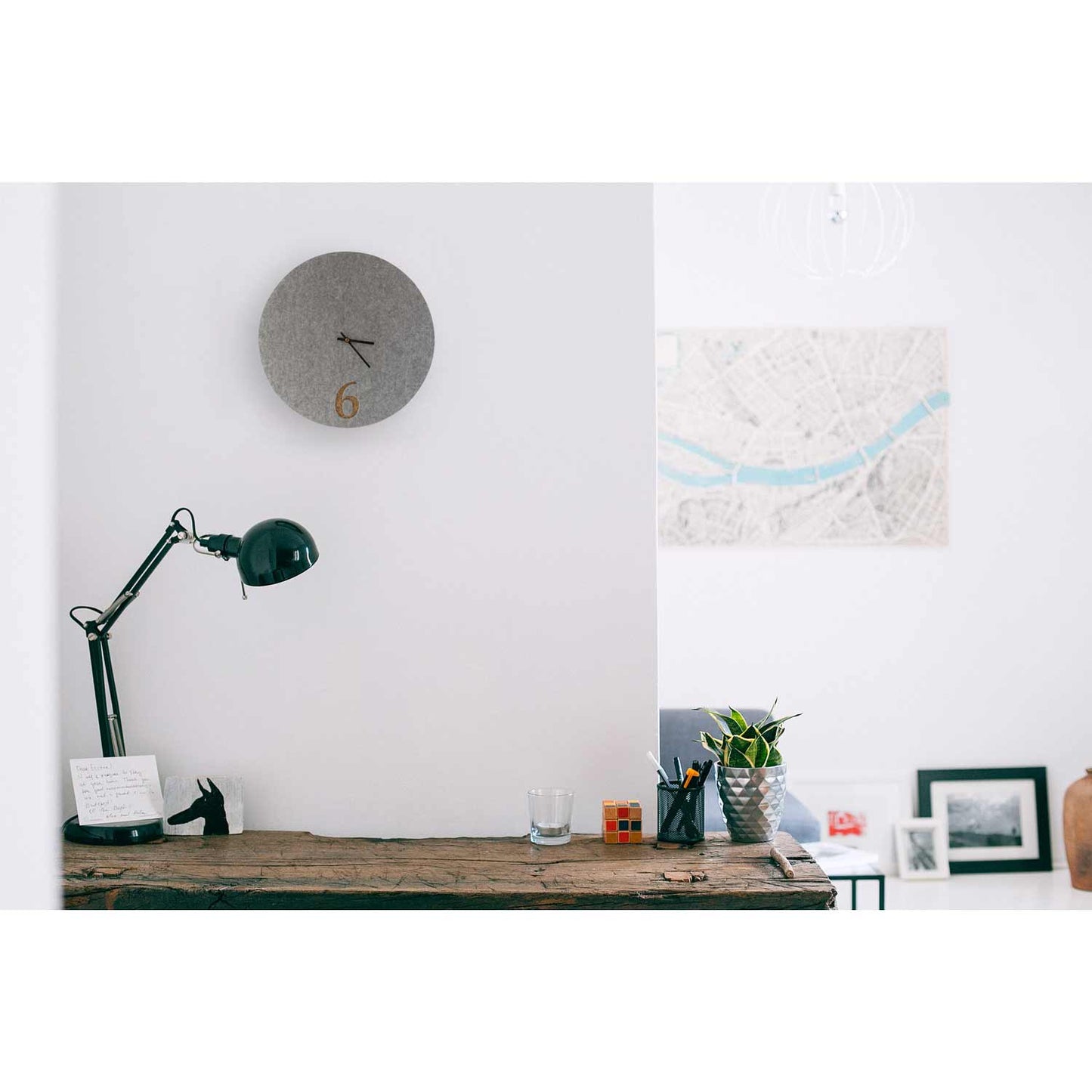 Felt and cork wall clock, 30 cm | light grey - black | Design: Aarhus