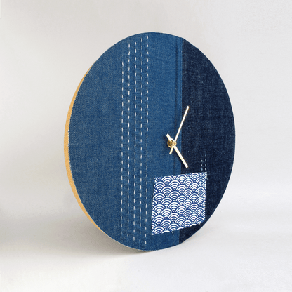 Wabi Sabi Denim Wall Clock, Round, 30 cm | Denim - Gold | Design: Nagoya