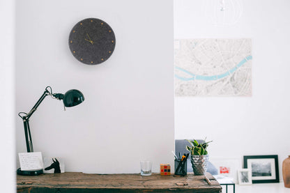 Felt and cork wall clock, 30 cm | anthracite - gold | Design: Esbjerg