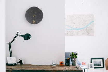 Felt and cork wall clock, 30 cm | anthracite - gold | Design: Aarhus