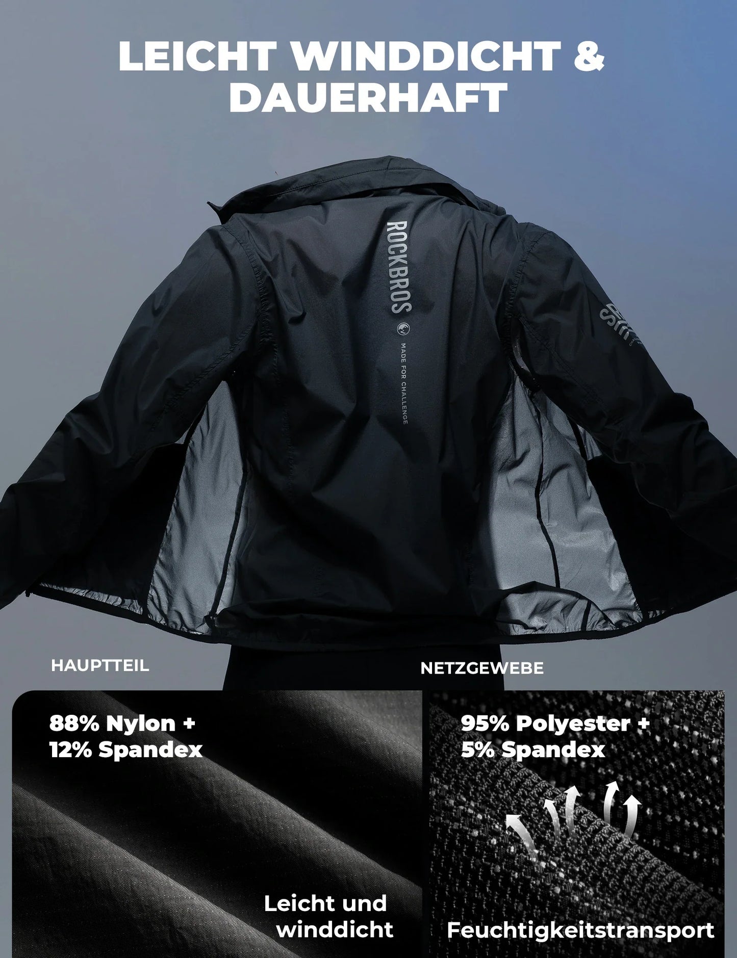 Winddichte Fahrradjacke, Leichte Atmungsaktive Schnelltrocknende Windbreaker, Faltbare