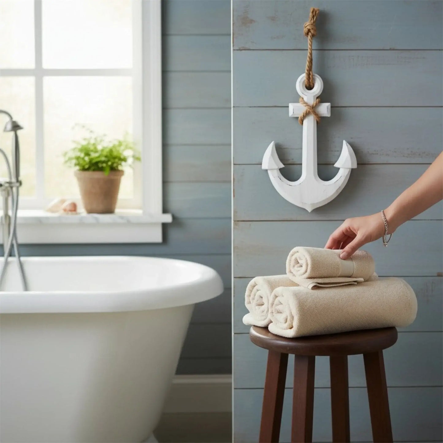 Anker Dekoanker Dekoration Maritim weiß Seil Tau 32x22 hängen Hochzeit Wandhaken
