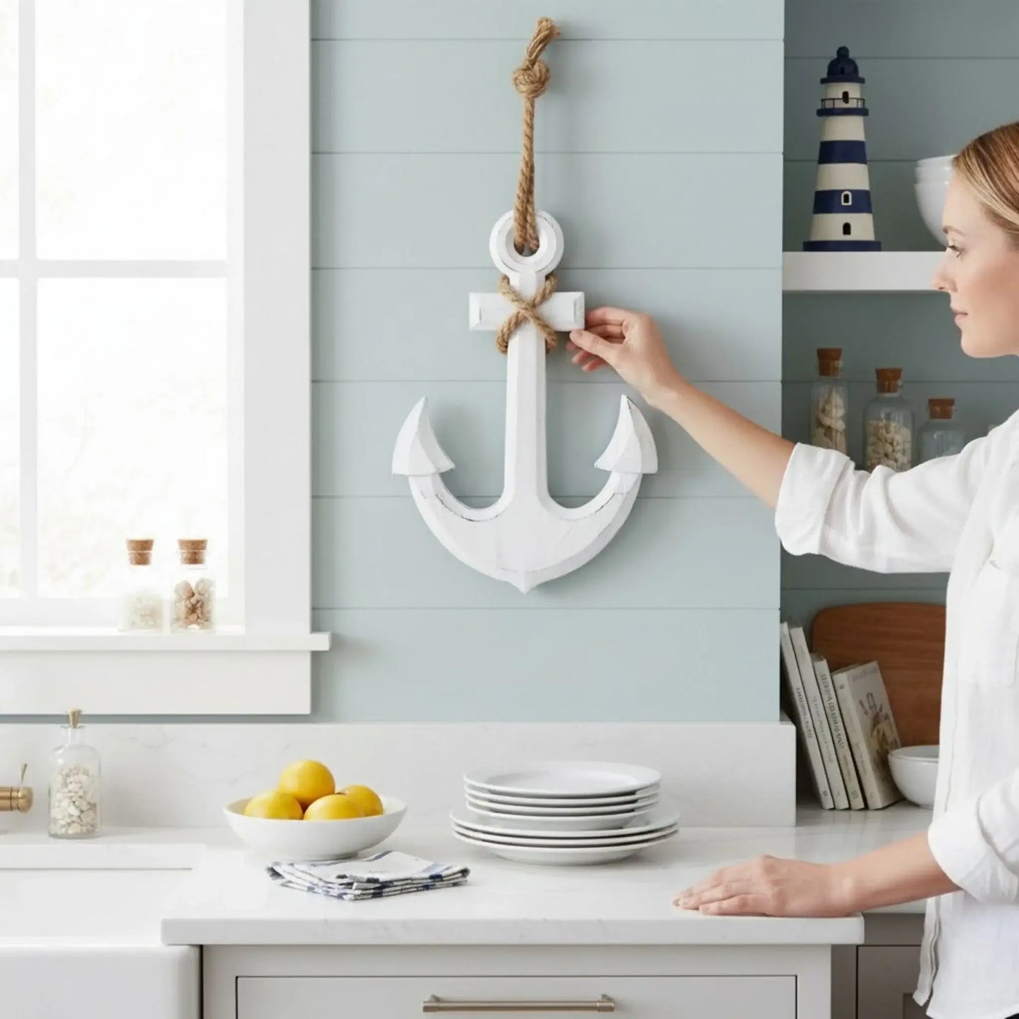 Anker Dekoanker Dekoration Maritim weiß Seil Tau 32x22 hängen Hochzeit Wandhaken
