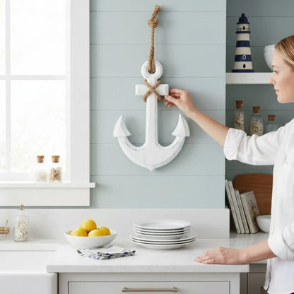 Anker Dekoanker Dekoration Maritim weiß Seil Tau 32x22 hängen Hochzeit Wandhaken