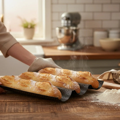 Baguette Baguetteform Blech für 3 Baguettes antihaft beschichtet Baguetteblech