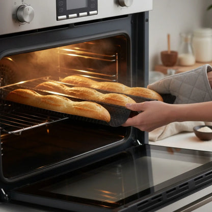 Baguette Baguetteform Blech für 3 Baguettes antihaft beschichtet Baguetteblech