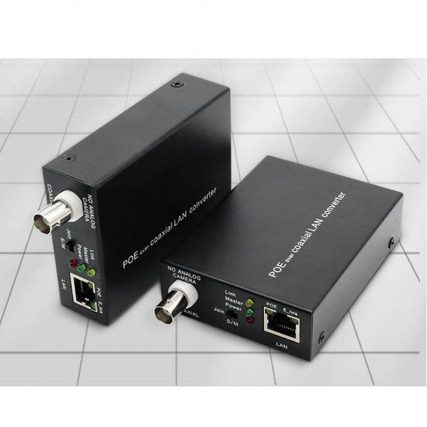 SYSTEM-S 75 Ohm IP Extender Set LAN RJ45 zu BNC Koaxialkabel in Schwarz