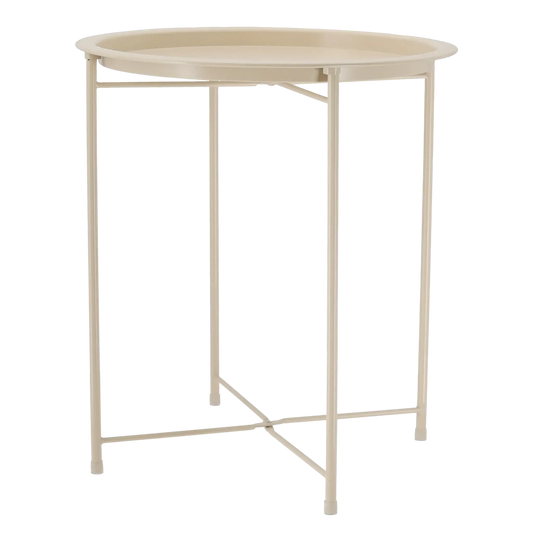 Beistelltisch Metalltisch beige rund 37x42 cm mit Tablett Tisch Ablagefläche Couchtisch